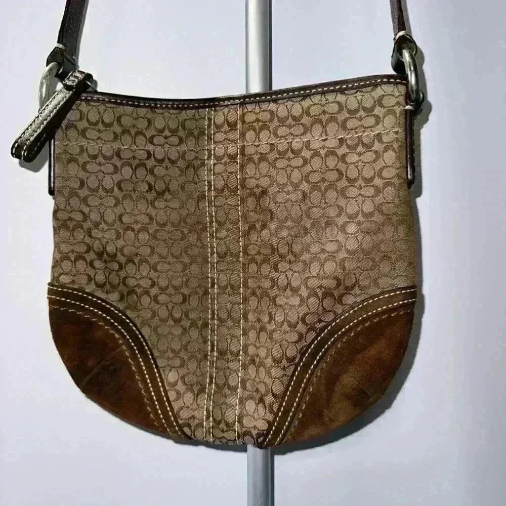 Coach Signature Crossbody Bag Jacquard Fabric & Leather Brown - Picture 5 of 16